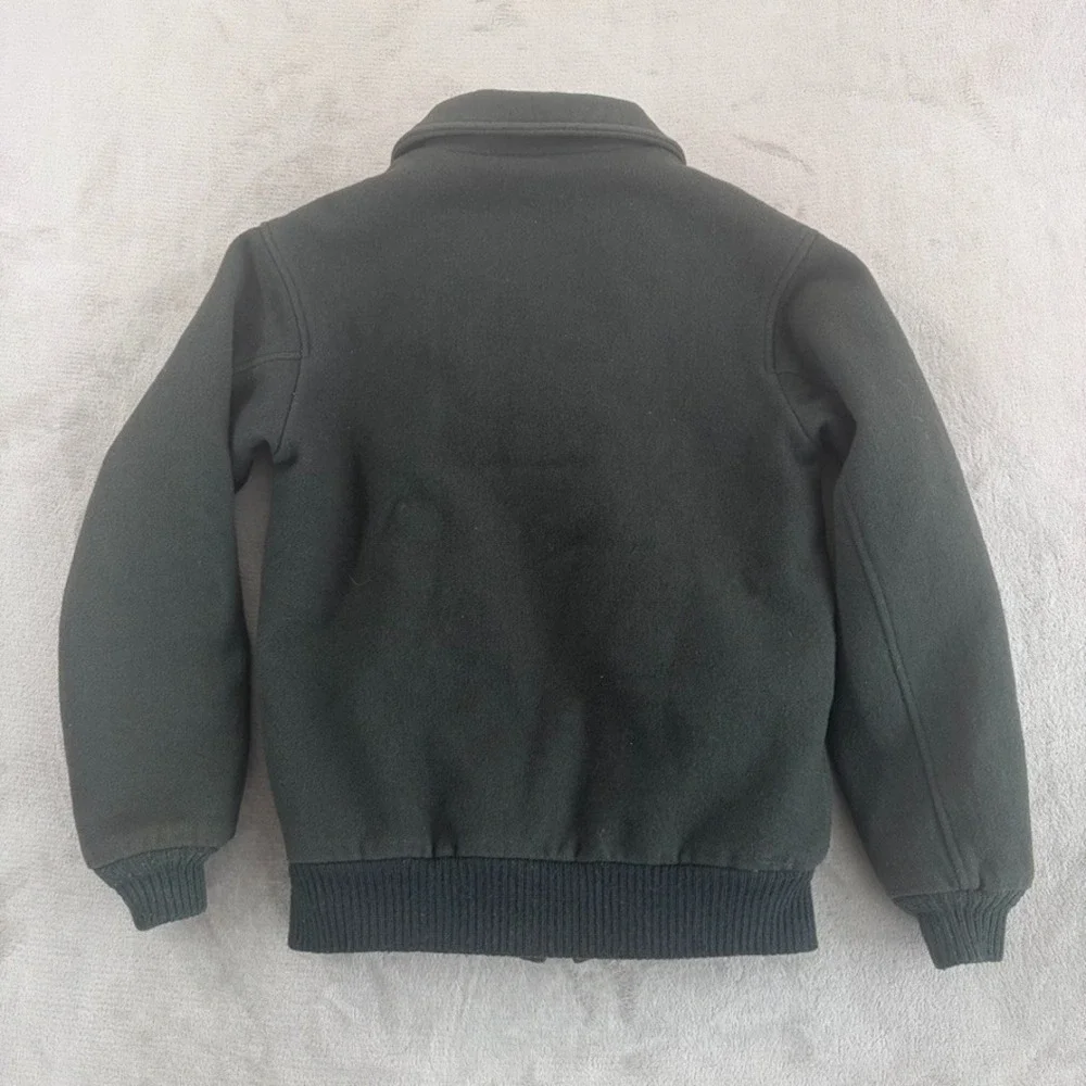 Vintage LL BEAN Bomber Jacket in Military Green 100% Wool Full Zip Men Small USA - Picture 5 of 8